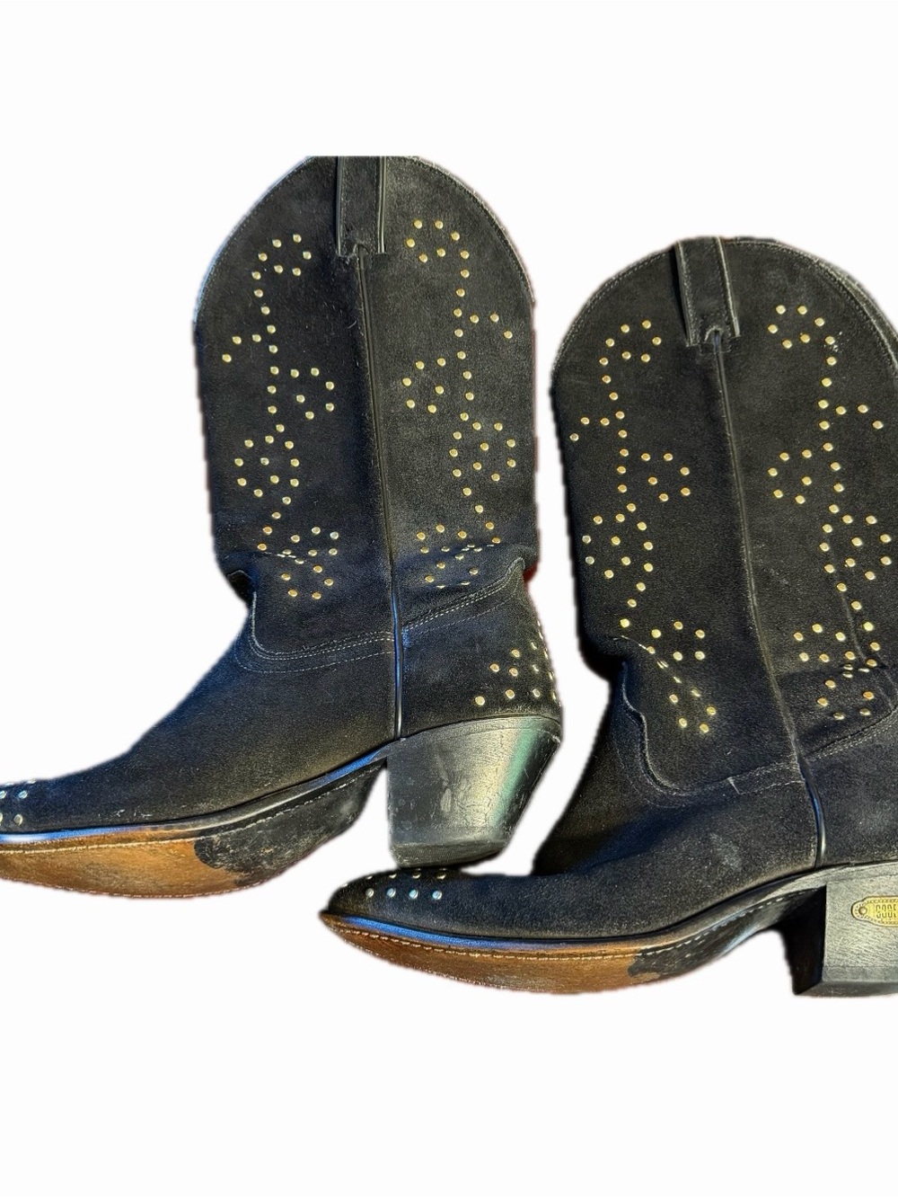 Women’s black suede cowboy boots with gold studs